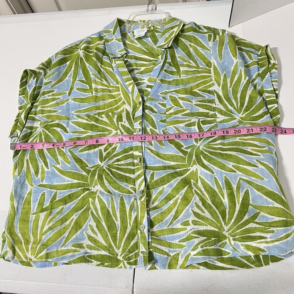 Sigrid Olsen 100% Linen Top Large Tropical Boxy Button Up Green Beach Resort - Picture 8 of 11